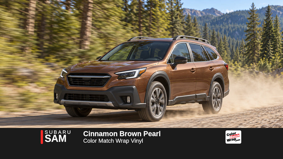 Illustrative Outback-inspired wagon in Subaru SAM Cinnamon Brown Pearl with Color Match Wrap branding