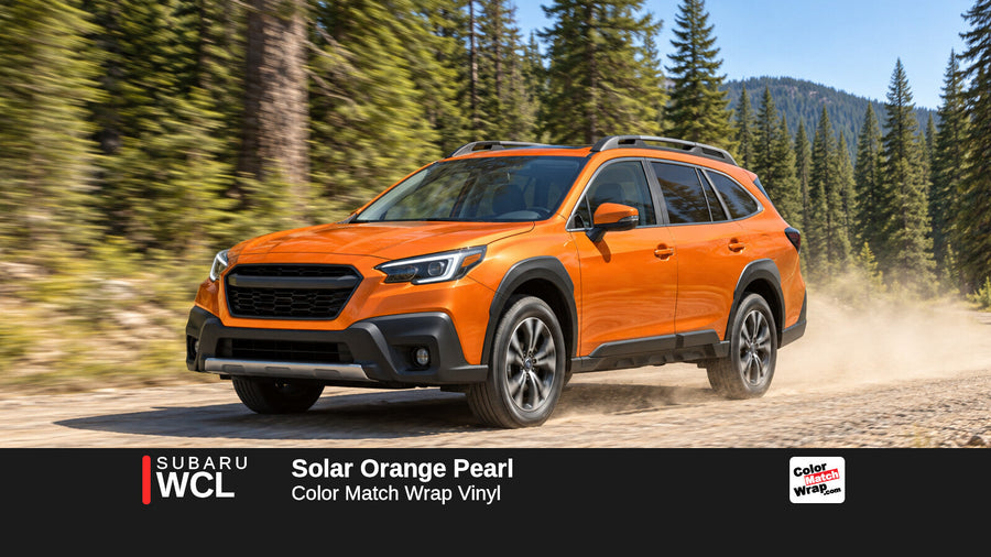 Illustrative Outback-inspired wagon in Subaru WCL Solar Orange Pearl with Color Match Wrap branding