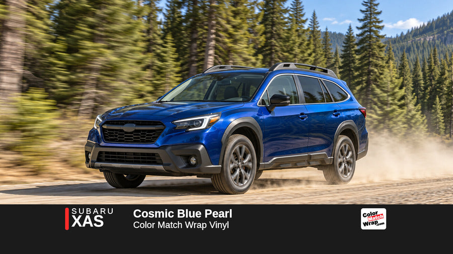 Illustrative Outback-inspired wagon in Subaru XAS Cosmic Blue Pearl with Color Match Wrap branding
