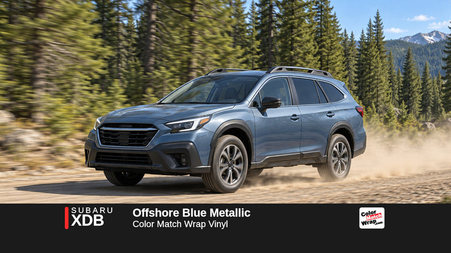 Illustrative Outback-inspired wagon in Subaru XDB Offshore Blue Metallic with Color Match Wrap branding