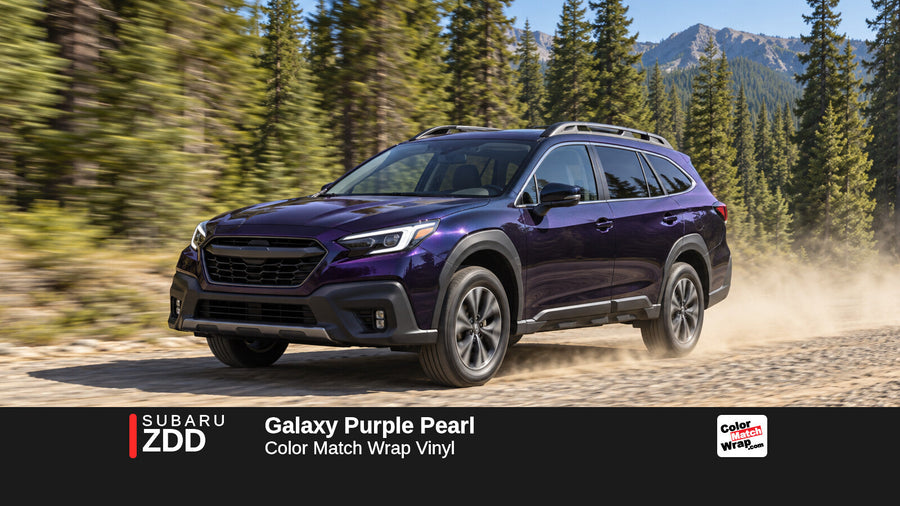 Illustrative Outback-inspired wagon in Subaru ZDD Galaxy Purple Pearl with Color Match Wrap branding