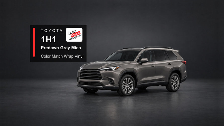 Illustrative Highlander-inspired SUV in Toyota 1H1 Predawn Gray Mica with Color Match Wrap branding