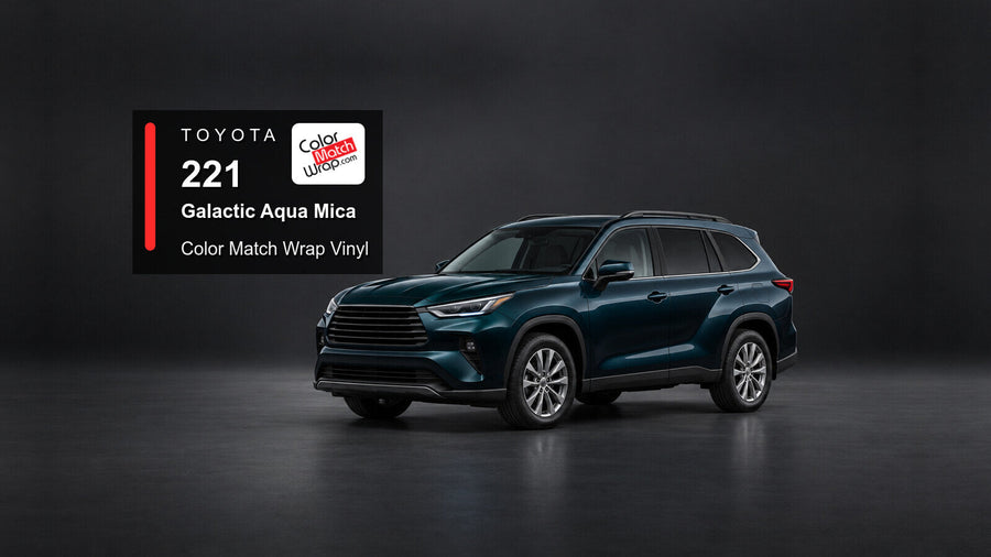 Illustrative Highlander-inspired SUV in Toyota 221 Galactic Aqua Mica with Color Match Wrap branding