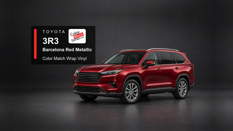 Illustrative Highlander-inspired SUV in Toyota 3R3 Barcelona Red Metallic with Color Match Wrap branding