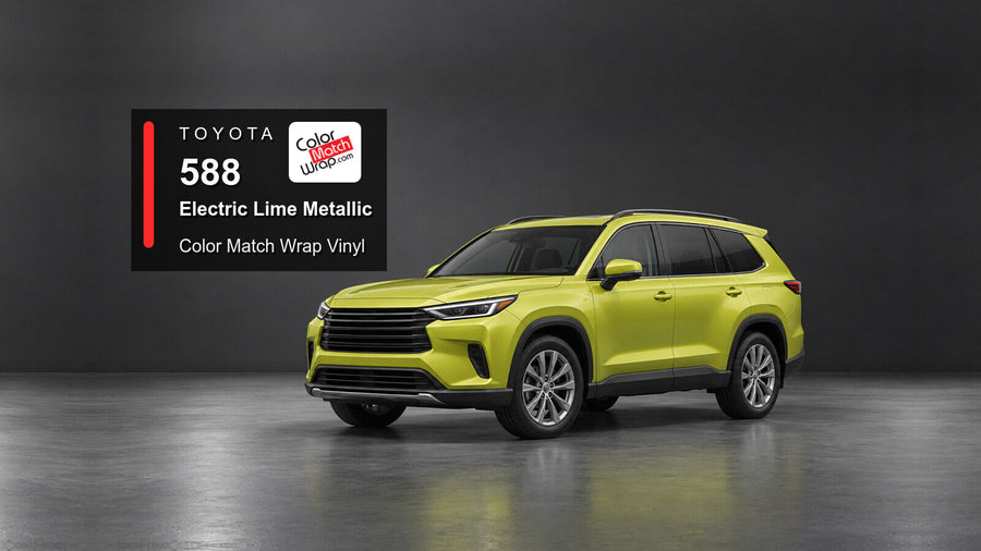 Illustrative Highlander-inspired SUV in Toyota 588 Electric Lime Metallic with Color Match Wrap branding