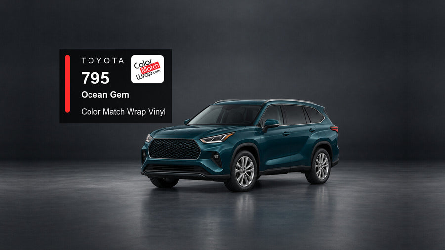 Illustrative Highlander-inspired SUV in Toyota 795 Ocean Gem with Color Match Wrap branding