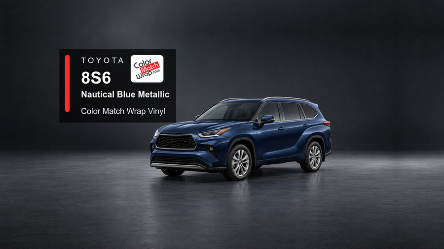 Illustrative Highlander-inspired SUV in Toyota 8S6 Nautical Blue Metallic with Color Match Wrap branding
