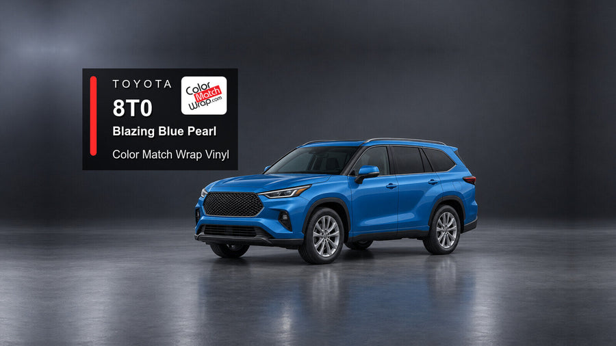 Illustrative Highlander-inspired SUV in Toyota 8T0 Blazing Blue Pearl with Color Match Wrap branding