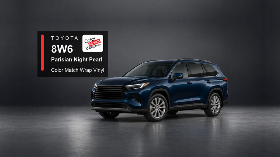 Illustrative Highlander-inspired SUV in Toyota 8W6 Parisian Night Pearl with Color Match Wrap branding