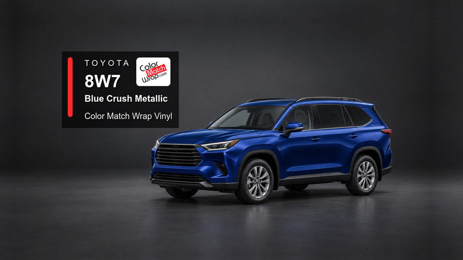 Illustrative Highlander-inspired SUV in Toyota 8W7 Blue Crush Metallic with Color Match Wrap branding