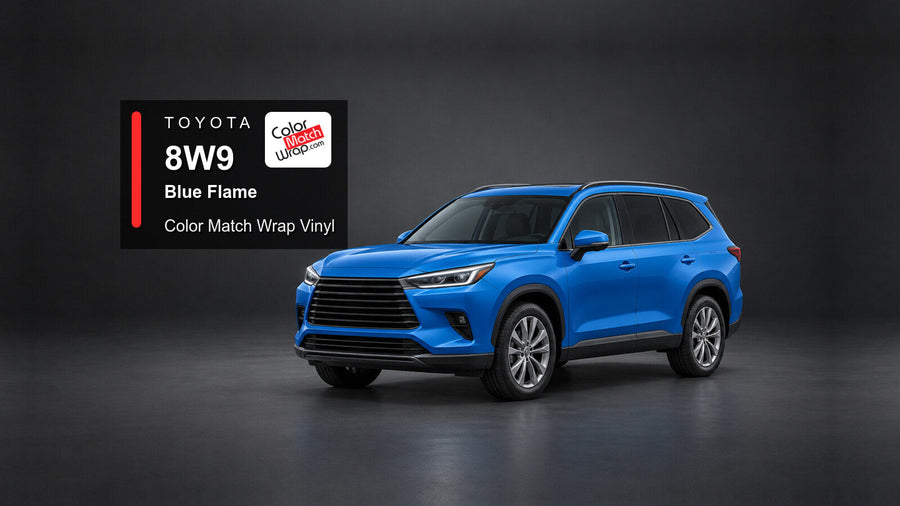 Illustrative Highlander-inspired SUV in Toyota 8W9 Blue Flame with Color Match Wrap branding