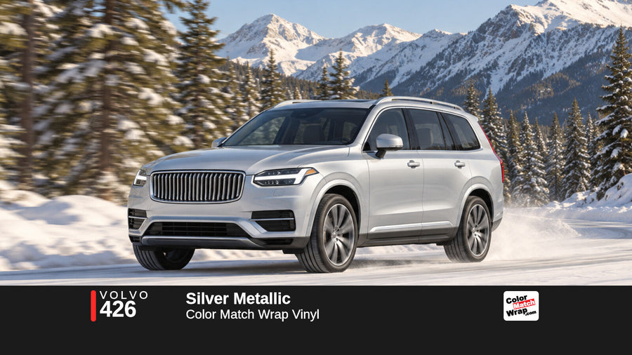 Illustrative XC90-inspired SUV in Volvo 426 Silver Metallic with Color Match Wrap branding