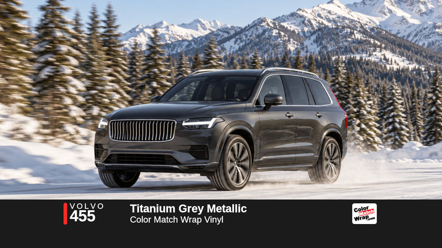 Illustrative XC90-inspired SUV in Volvo 455 Titanium Grey Metallic with Color Match Wrap branding
