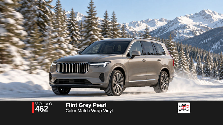 Illustrative XC90-inspired SUV in Volvo 462 Flint Grey Pearl with Color Match Wrap branding
