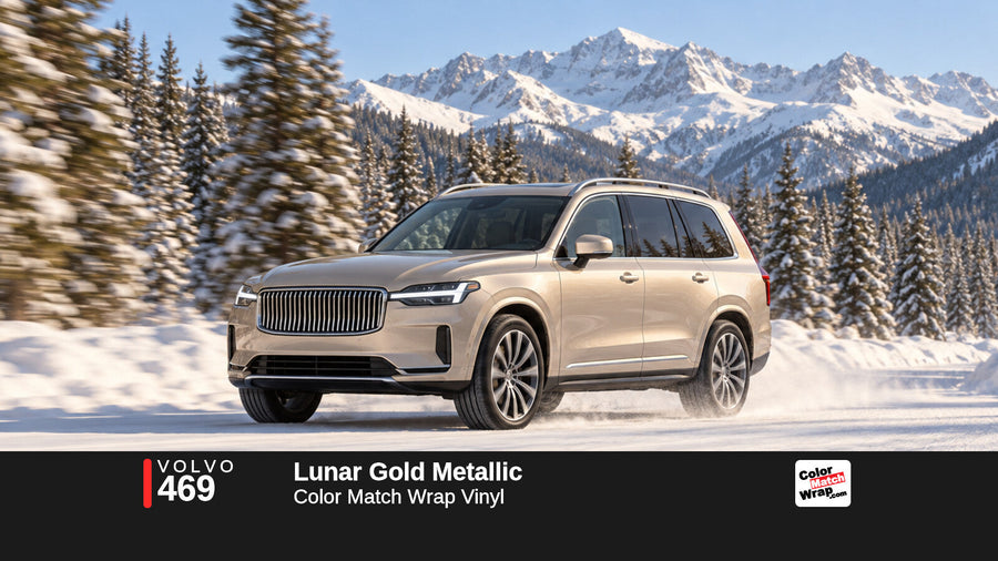Illustrative XC90-inspired SUV in Volvo 469 Lunar Gold Metallic with Color Match Wrap branding