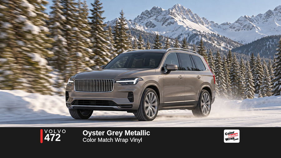 Illustrative XC90-inspired SUV in Volvo 472 Oyster Grey Metallic with Color Match Wrap branding