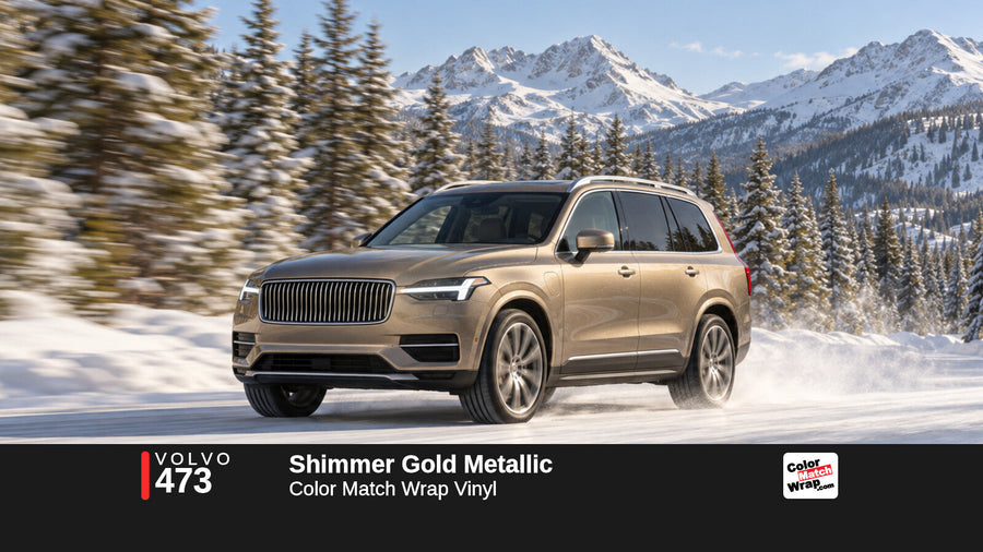 Illustrative XC90-inspired SUV in Volvo 473 Shimmer Gold Metallic with Color Match Wrap branding