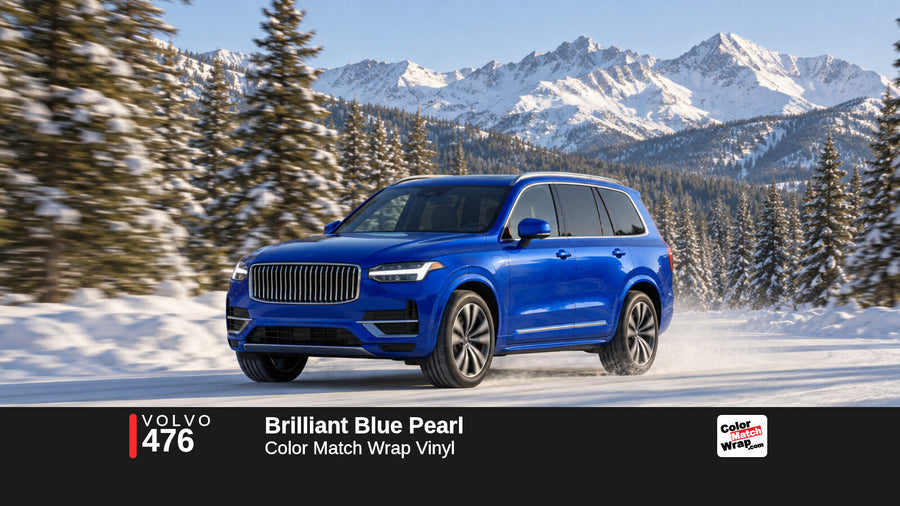 Illustrative XC90-inspired SUV in Volvo 476 Brilliant Blue Pearl with Color Match Wrap branding
