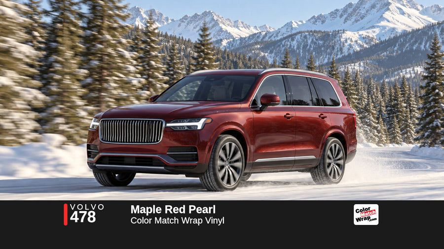 Illustrative XC90-inspired SUV in Volvo 478 Maple Red Pearl with Color Match Wrap branding