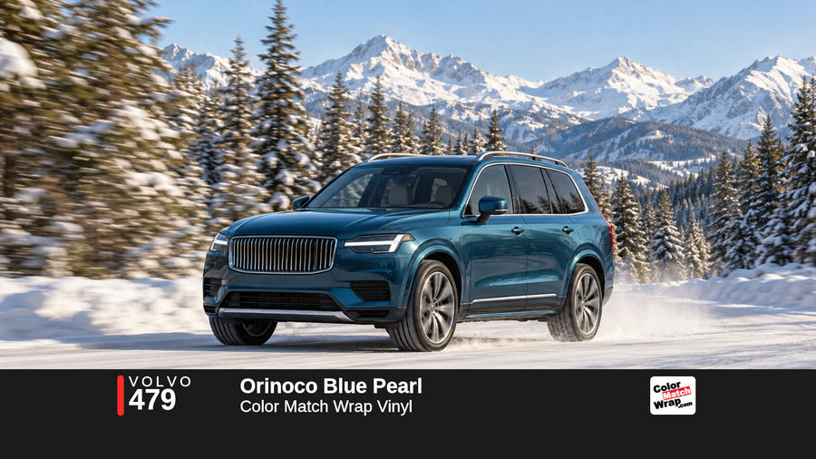 Illustrative XC90-inspired SUV in Volvo 479 Orinoco Blue Pearl with Color Match Wrap branding