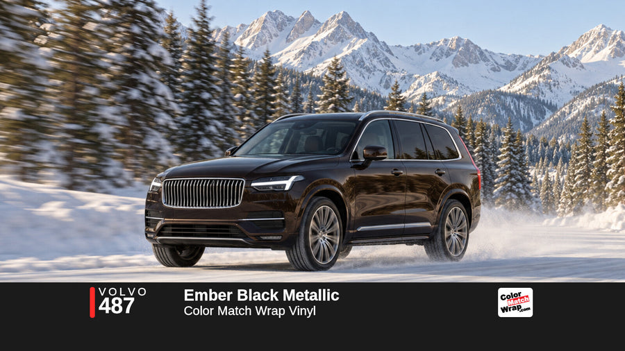 Illustrative XC90-inspired SUV in Volvo 487 Ember Black Metallic with Color Match Wrap branding
