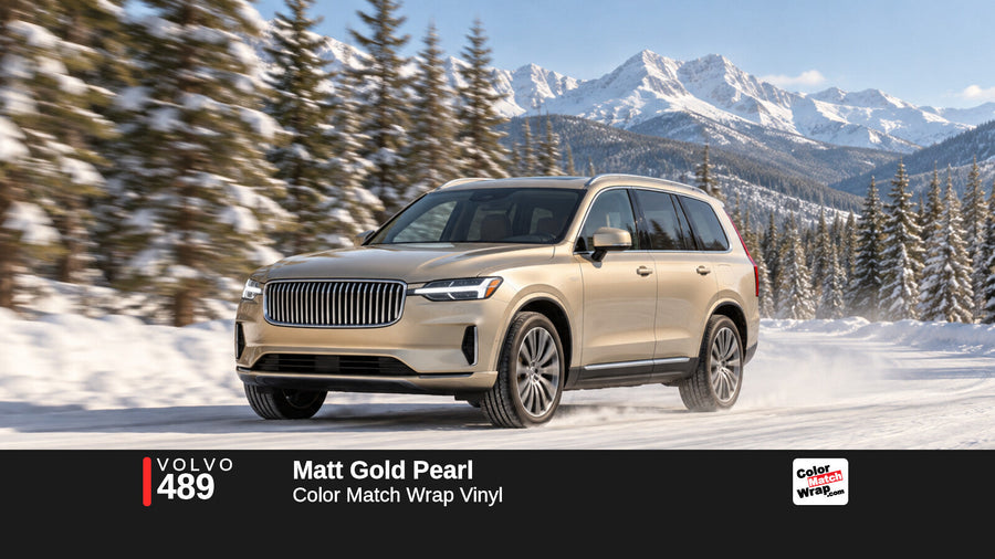 Illustrative XC90-inspired SUV in Volvo 489 Matt Gold Pearl with Color Match Wrap branding