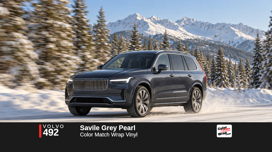 Illustrative XC90-inspired SUV in Volvo 492 Savile Grey Pearl with Color Match Wrap branding