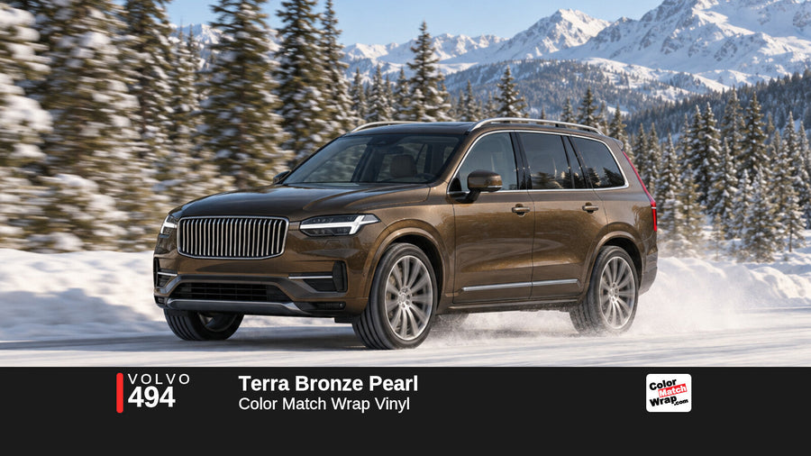 Illustrative XC90-inspired SUV in Volvo 494 Terra Bronze Pearl with Color Match Wrap branding