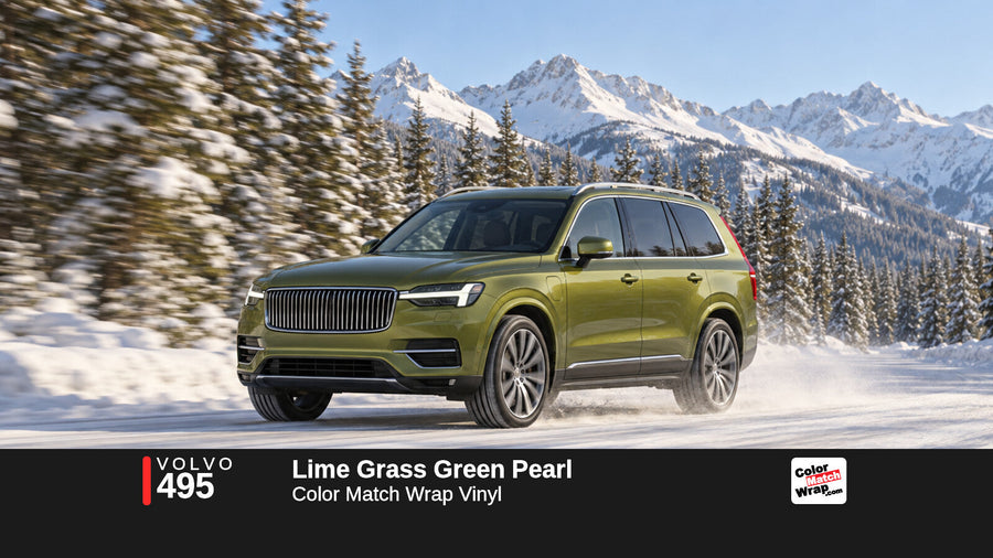 Illustrative XC90-inspired SUV in Volvo 495 Lime Grass Green Pearl with Color Match Wrap branding