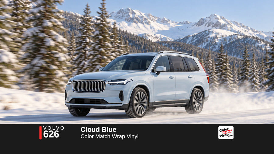 Illustrative XC90-inspired SUV in Volvo 626 Cloud Blue with Color Match Wrap branding