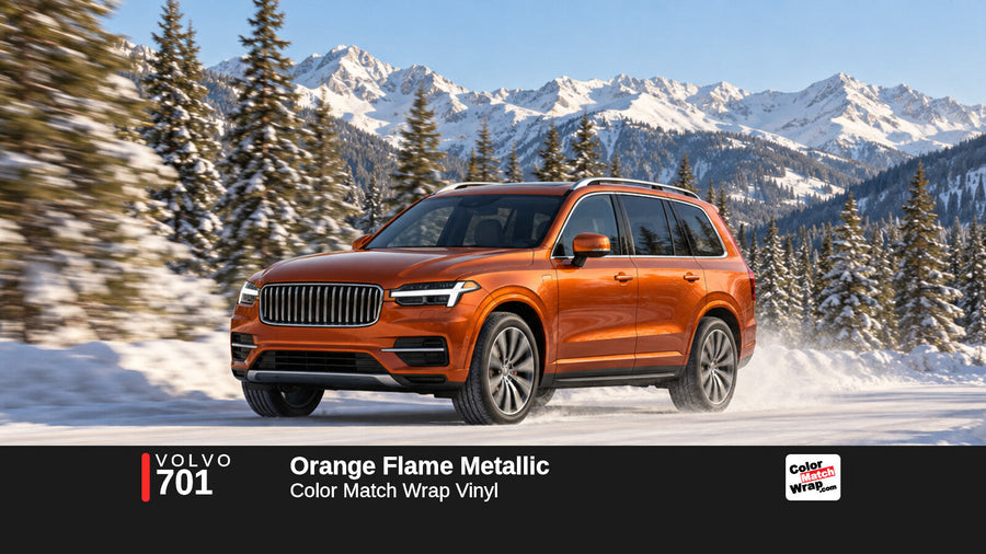 Illustrative XC90-inspired SUV in Volvo 701 Orange Flame Metallic with Color Match Wrap branding