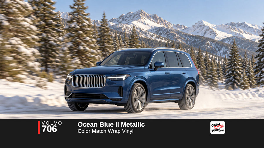 Illustrative XC90-inspired SUV in Volvo 706 Ocean Blue II Metallic with Color Match Wrap branding