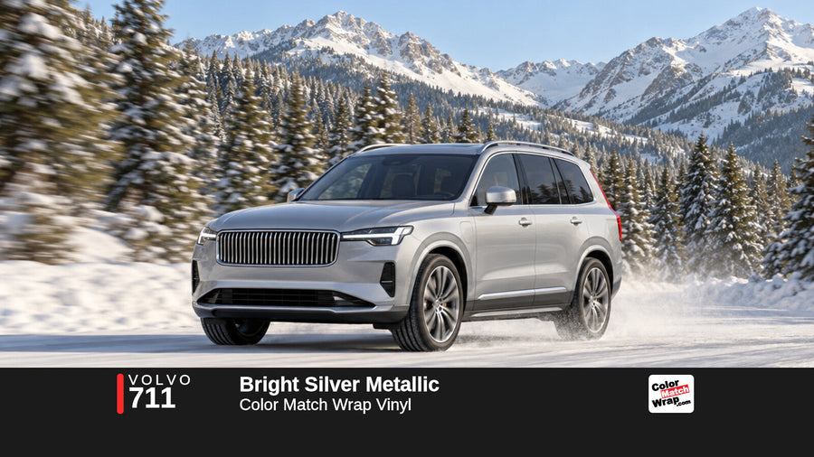 Illustrative XC90-inspired SUV in Volvo 711 Bright Silver Metallic with Color Match Wrap branding