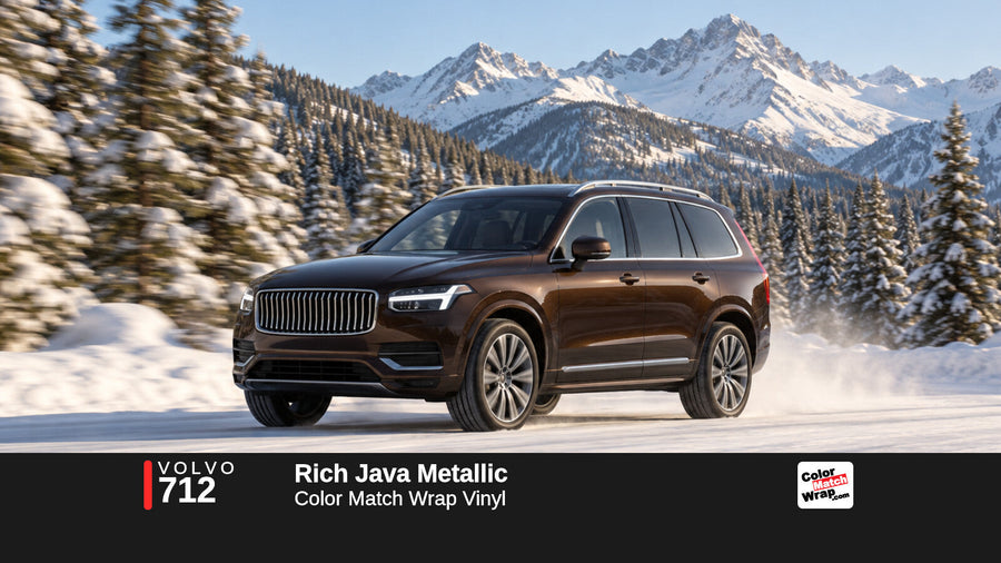 Illustrative XC90-inspired SUV in Volvo 712 Rich Java Metallic with Color Match Wrap branding