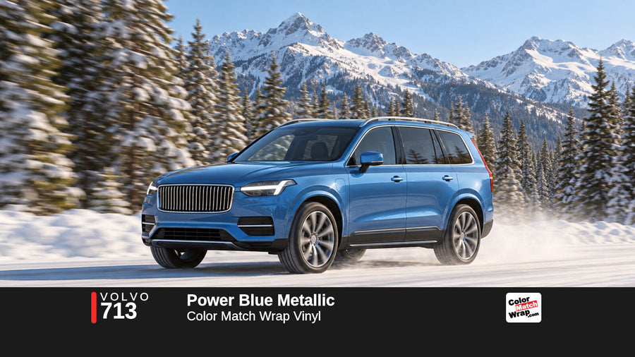 Illustrative XC90-inspired SUV in Volvo 713 Power Blue Metallic with Color Match Wrap branding