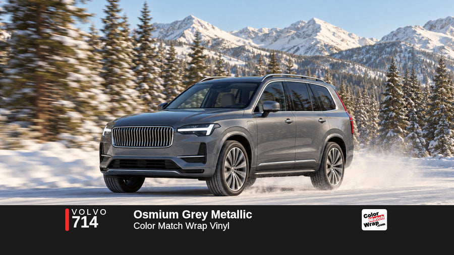 Illustrative XC90-inspired SUV in Volvo 714 Osmium Grey Metallic with Color Match Wrap branding