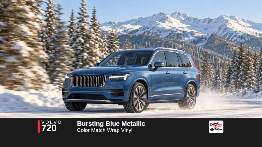 Illustrative XC90-inspired SUV in Volvo 720 Bursting Blue Metallic with Color Match Wrap branding