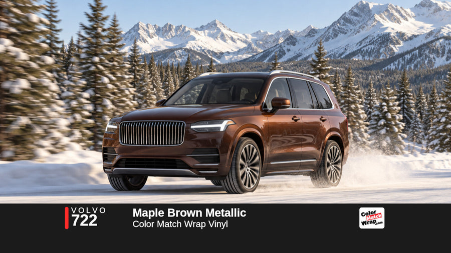 Illustrative XC90-inspired SUV in Volvo 722 Maple Brown Metallic with Color Match Wrap branding