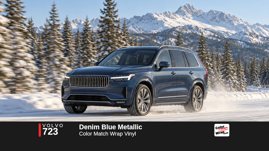 Illustrative XC90-inspired SUV in Volvo 723 Denim Blue Metallic with Color Match Wrap branding