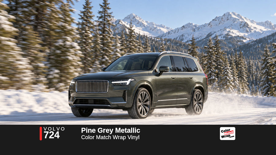 Illustrative XC90-inspired SUV in Volvo 724 Pine Grey Metallic with Color Match Wrap branding