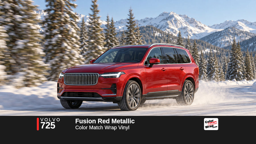 Illustrative XC90-inspired SUV in Volvo 725 Fusion Red Metallic with Color Match Wrap branding