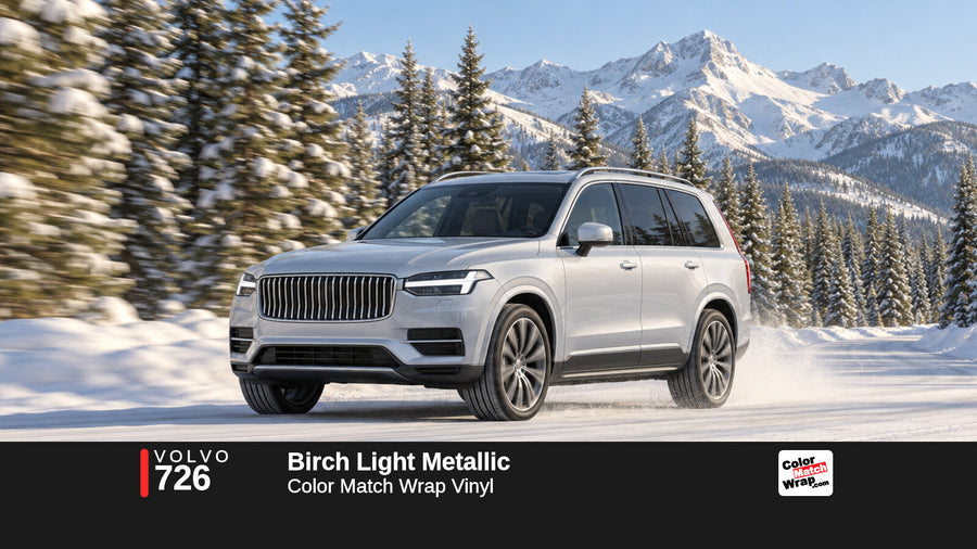 Illustrative XC90-inspired SUV in Volvo 726 Birch Light Metallic with Color Match Wrap branding
