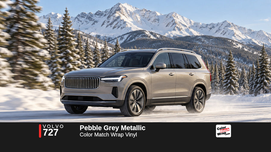 Illustrative XC90-inspired SUV in Volvo 727 Pebble Grey Metallic with Color Match Wrap branding