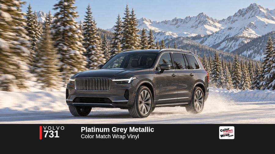Illustrative XC90-inspired SUV in Volvo 731 Platinum Grey Metallic with Color Match Wrap branding