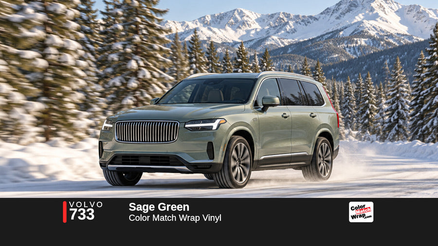 Illustrative XC90-inspired SUV in Volvo 733 Sage Green with Color Match Wrap branding