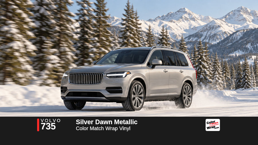 Illustrative XC90-inspired SUV in Volvo 735 Silver Dawn Metallic with Color Match Wrap branding