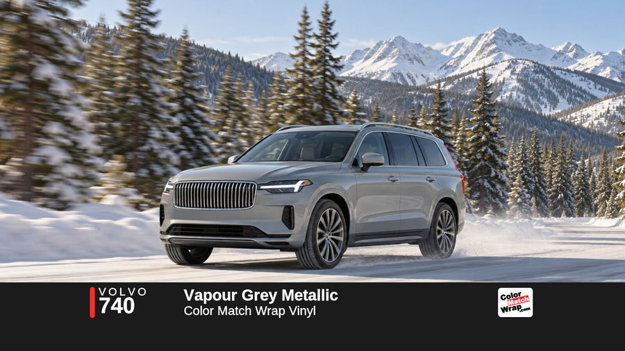 Illustrative XC90-inspired SUV in Volvo 740 Vapour Grey Metallic with Color Match Wrap branding