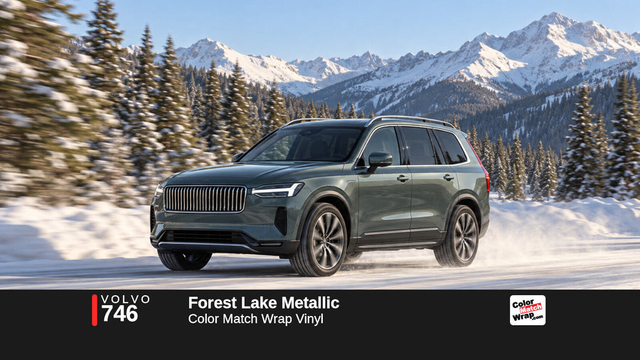 Illustrative XC90-inspired SUV in Volvo 746 Forest Lake Metallic with Color Match Wrap branding